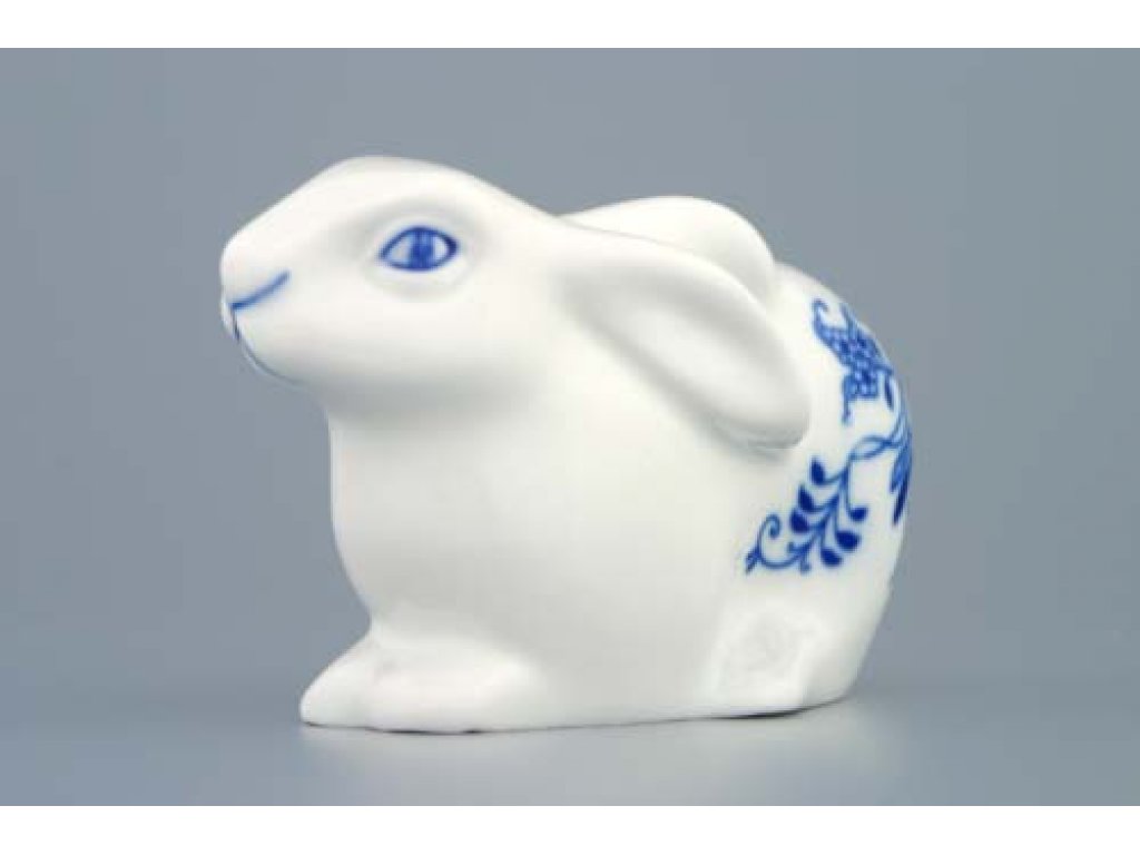 Cibulák zajíc velikonoční ležící 11,5 cm originální cibulákový porcelán Dubí, cibulový vzor,