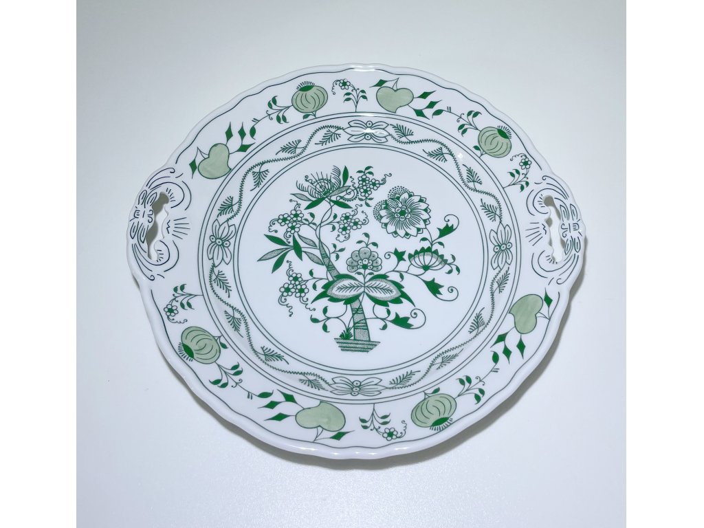 Cibulák zelený tanier s uškami 28 cm originálny český porcelán Dubí