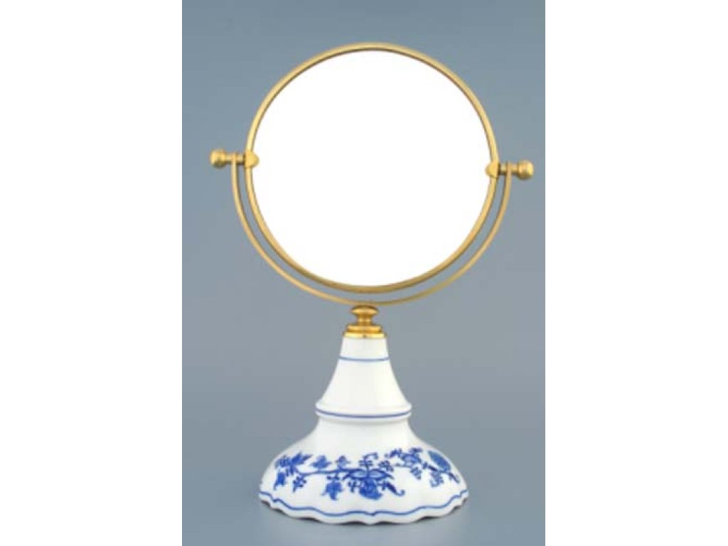 Cibulák zrkadlo guľaté otočné v zlatom ráme 31 x 20 cm  cibulový porcelán, originálny cibulák Dubí 1. akosť
