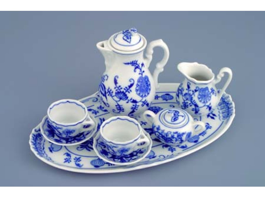 Cibuláková souprava kávová miniaturní 360 g originální cibulák, cibulový porcelán Dubí
