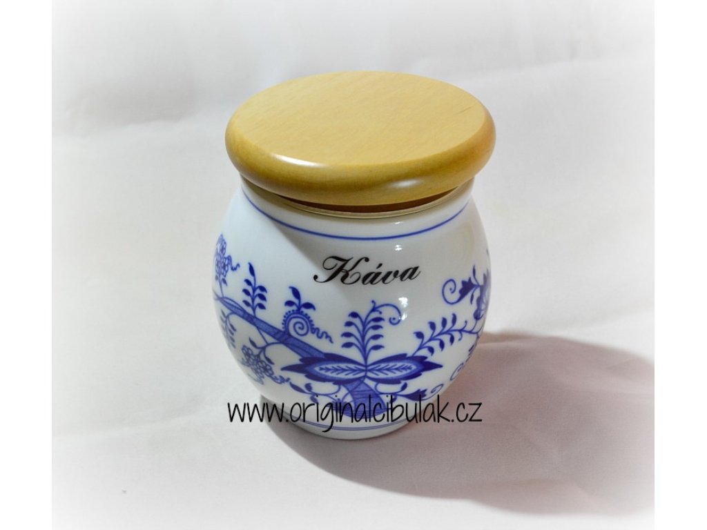 Zwiebelmuster dose Banak mit Holzdeckel Salz 10 cm Tschechisches Porzellan Dubí