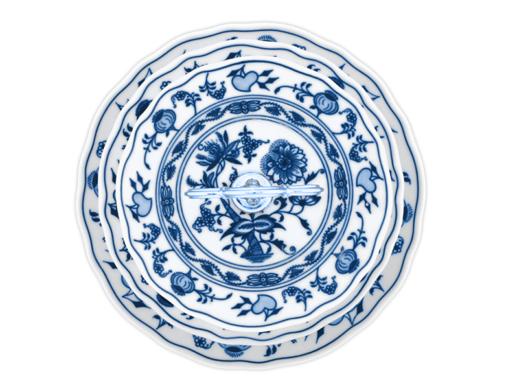 Zwiebelmuster Dreiteiliger Tellerständer, Goldbarren 15+19+24 cm 1 120g Original Bohemia Porzellan Dubi Karlsbader 
