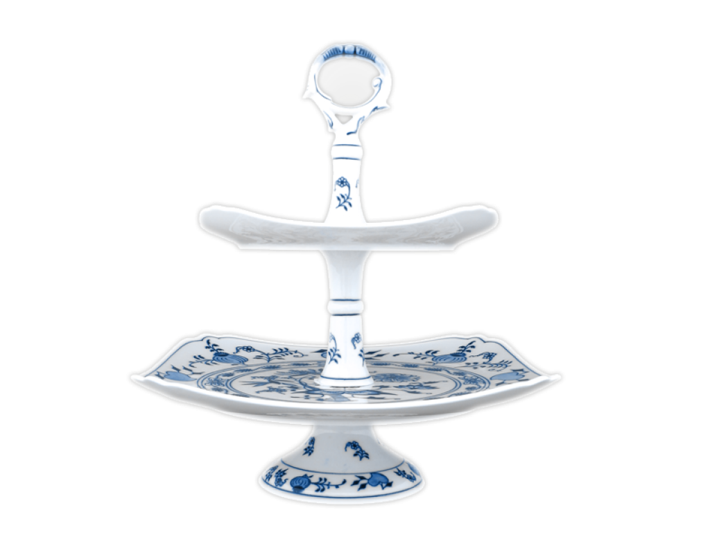 Cibulák Etažér z hranatých tanierov na nôžke 21+29 cm 2 160g Originálny Český Porcelán Dubí