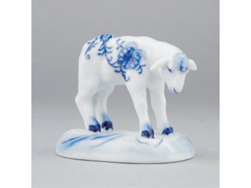 Cibulák Jehně na podstavci s hlavou dolů 4,5 x 7,0 x 6,0 cm 0,06kg Originál Český porcelán Dubí 