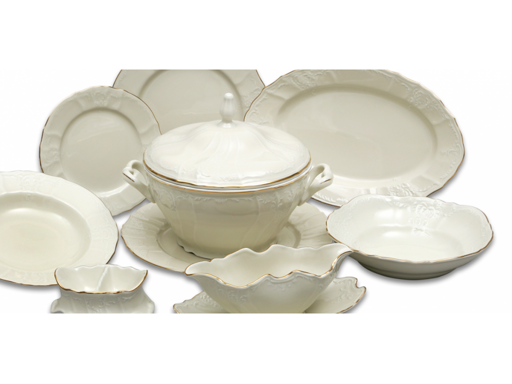 jídelní souprava bílý porcelán slonová kost  Thun Bernadotte 6 osob 25 dílů český porcelán