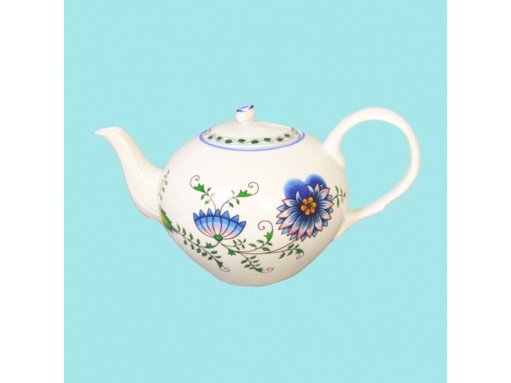 Zwiebelmuster Tea Pot with Strainer 0.95L, Nature Original Bohemia Porcelain from Dubi