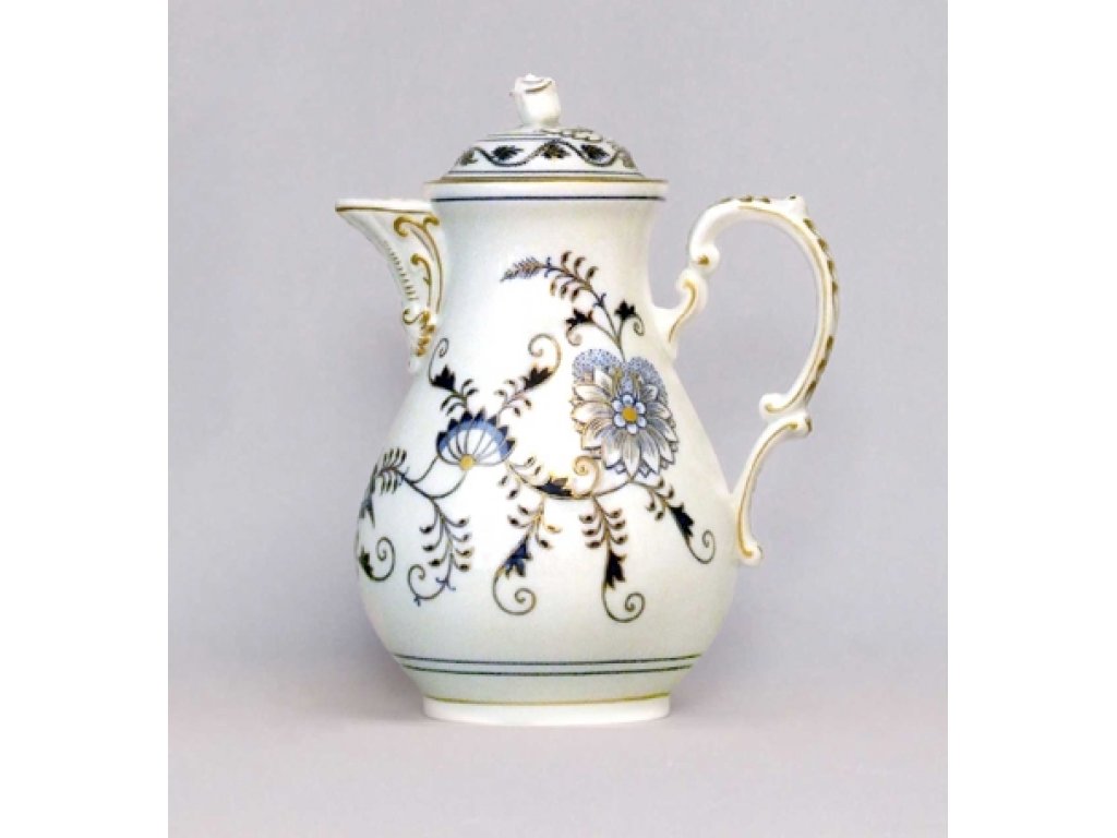 Cibulák kanvica kávová s viečkom originál cibulák pozlátený cibulový porcelán originálny cibulák Dubí