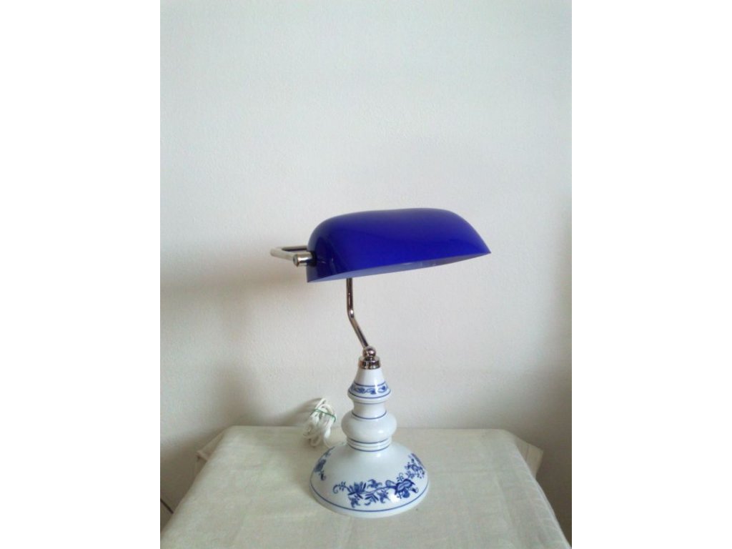 Zwiebelbanklampe - Original Porzellan Dubí - blau