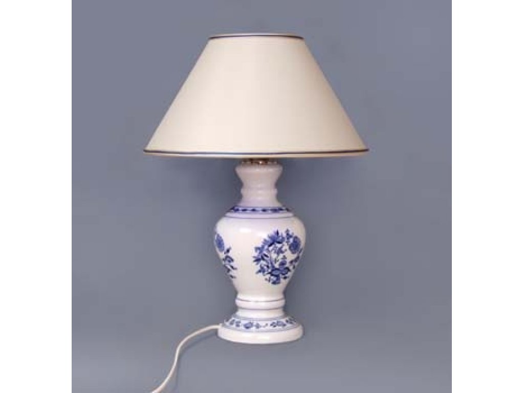 Lampa cibulák se stínítkem kašmír 42 cm originální cibulákový porcelán Dubí