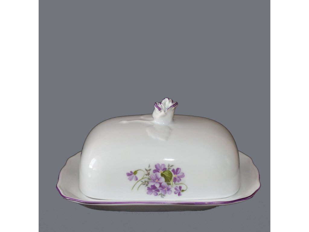 Máslenka hranatá velká 19cm Fialky Český porcelán Dubí