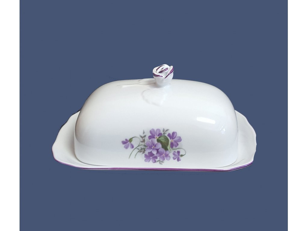 Máslenka hranatá velká 19cm Fialky Český porcelán Dubí