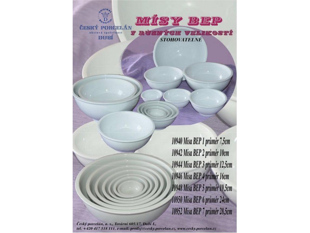 Round white bowl Bep6 24cm Czech porcelain Dubí
