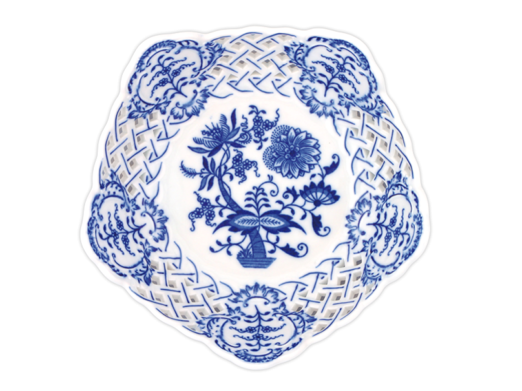 Zwiebelmuster Durchbrochene fünfeckige Schale 19cm Original Bohemia Porzellan Dubi Karlsbader 