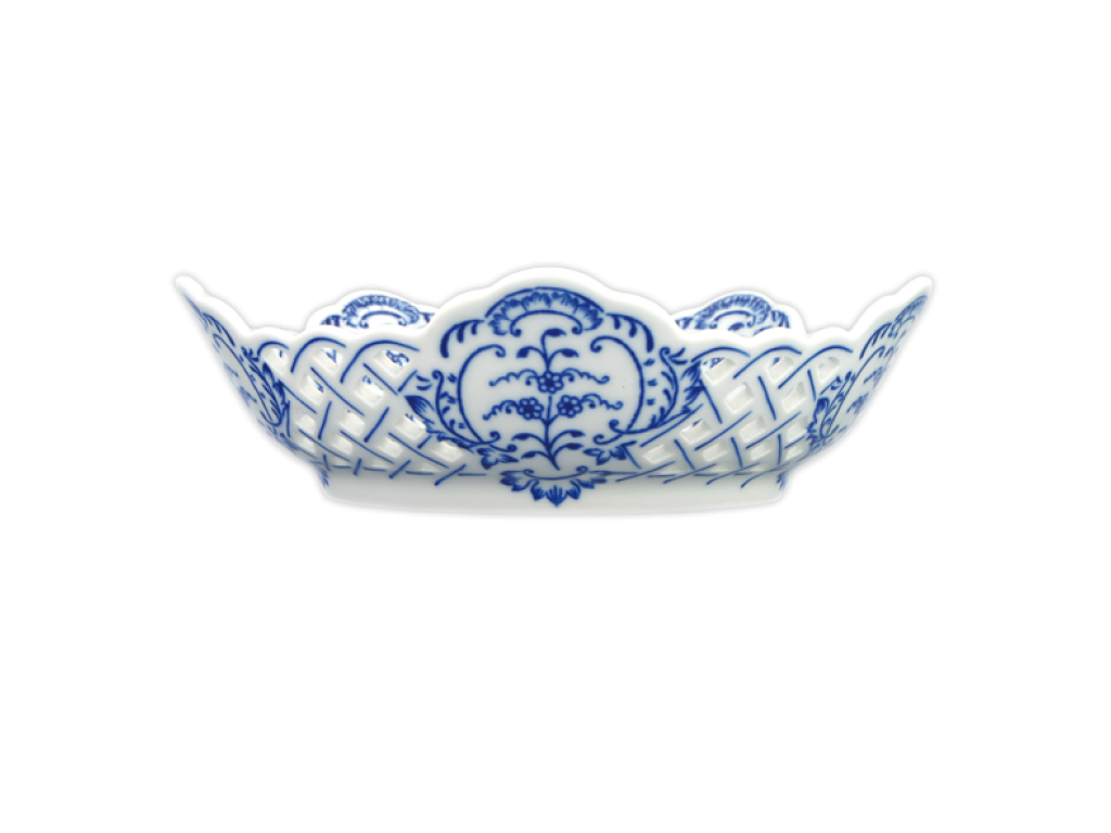 Zwiebelmuster Durchbrochene fünfeckige Schale 19cm Original Bohemia Porzellan Dubi Karlsbader 