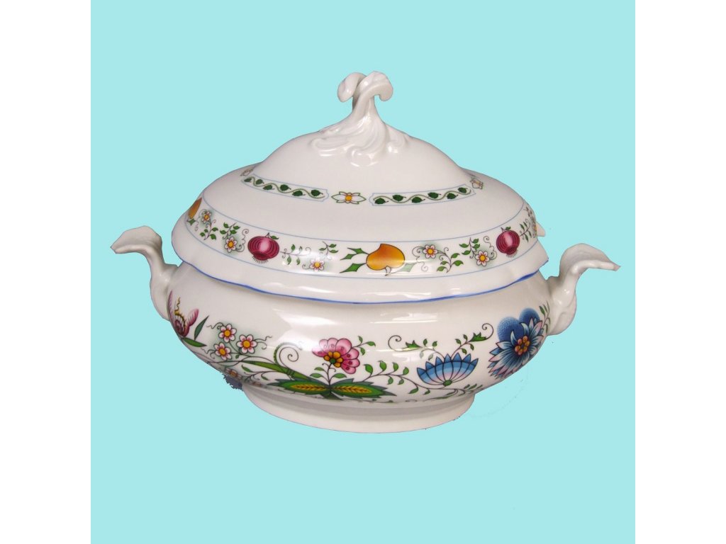 Ovale Suppenschüssel mit Ausschnitt 3,00l 2400g Natur Zwiebelmuster Bohemia Porzellan Dubí