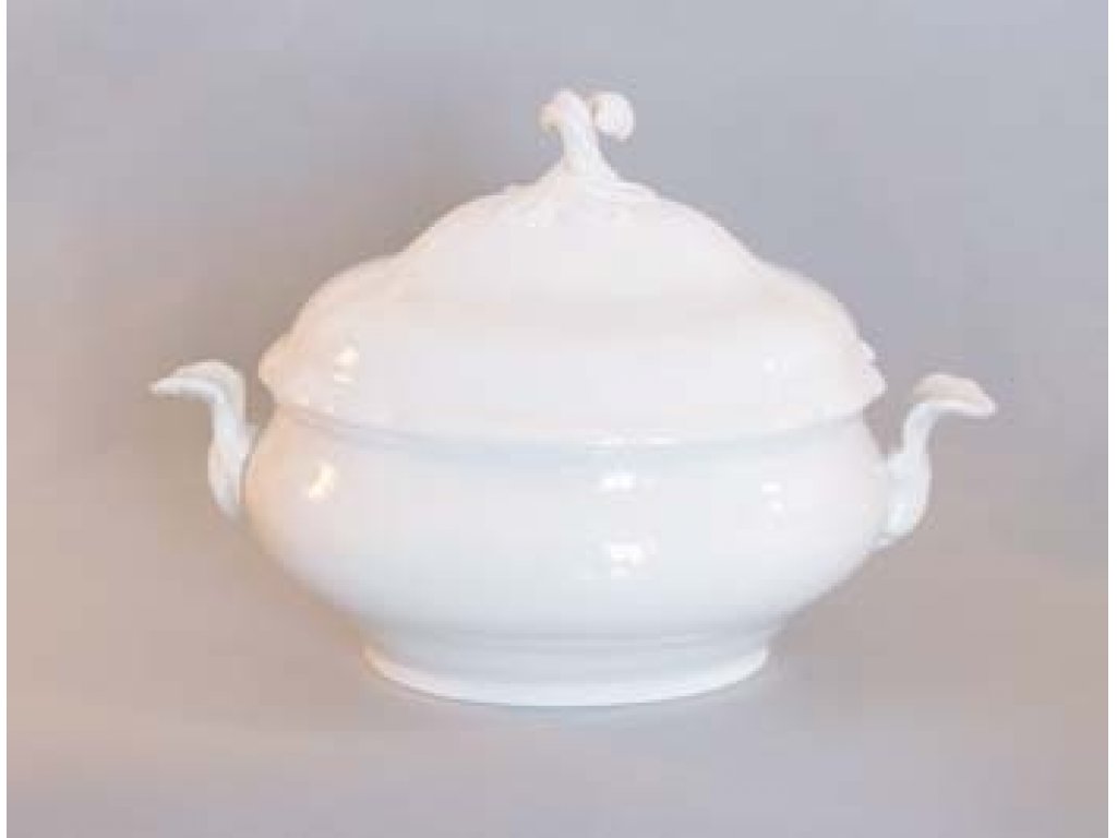 White porcelain oval soup bowl with lid with cut-out 3 l Czech porcelain Dubí 1st quality
