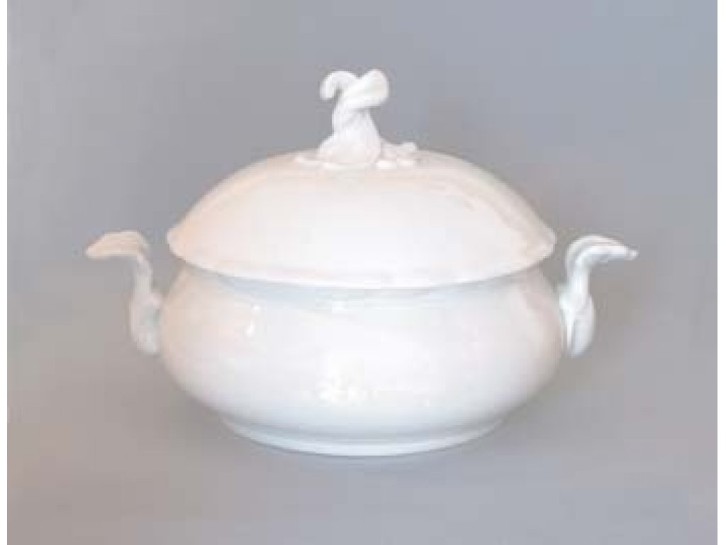White porcelain round vegetable bowl with lid without cut-out 2,0 l Czech porcelain Dubí1. quality