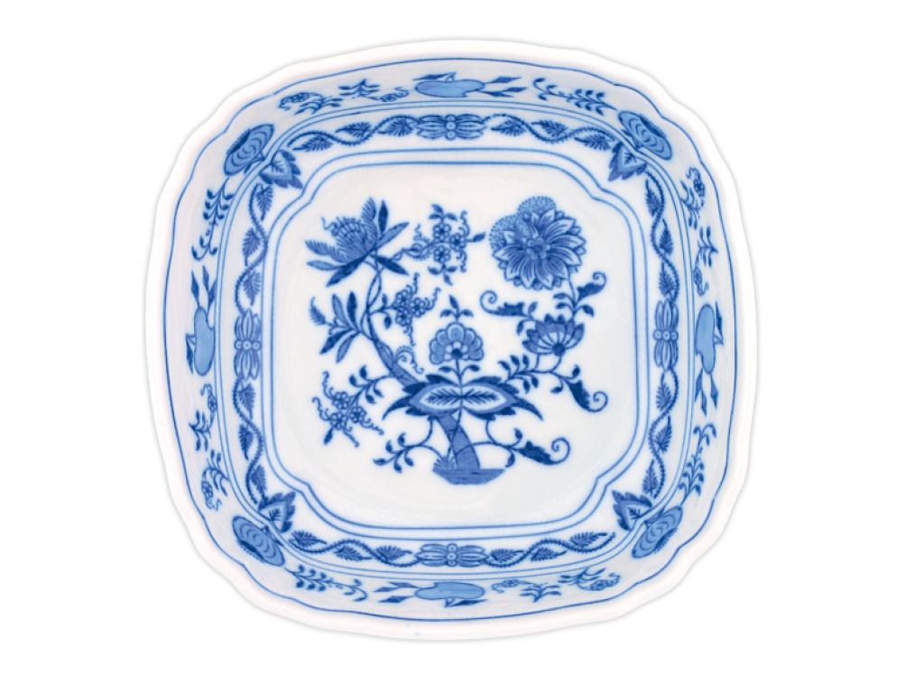 GRÜN  Zwiebelmuster Quadratische italienische Salatschüssel 19 cm x 5 cm Original Bohemia Porzellan Dubi Karlsbader