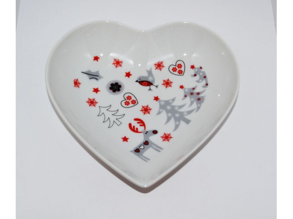 Heart bowl christmas motif reindeer Czech porcelain Dubí