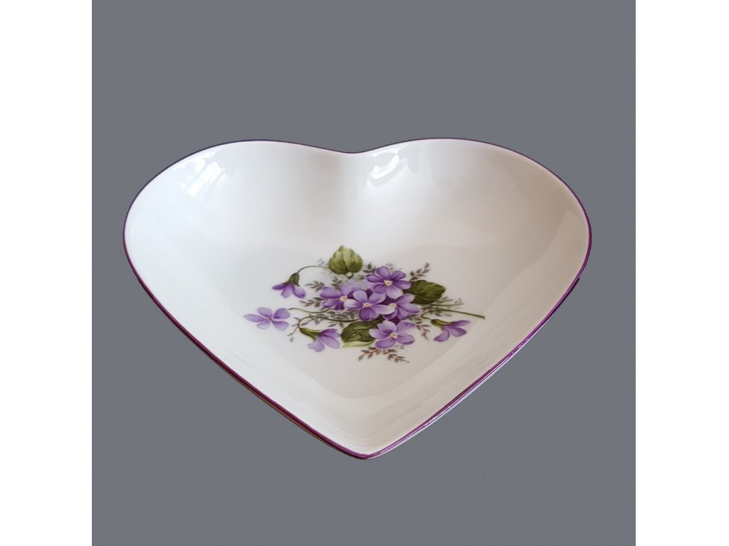 Violet heart bowl 16 cm Violets Bohemia porcelain Dubí