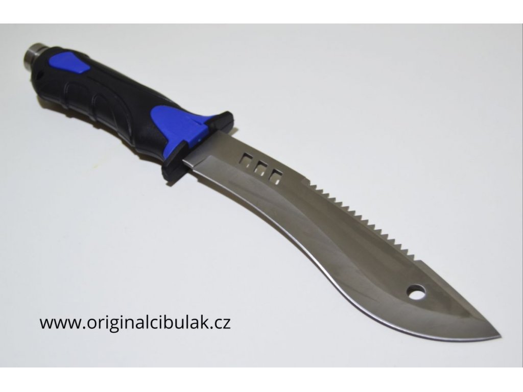 nůž kuchynský lovecký masivní s pilkou modrý