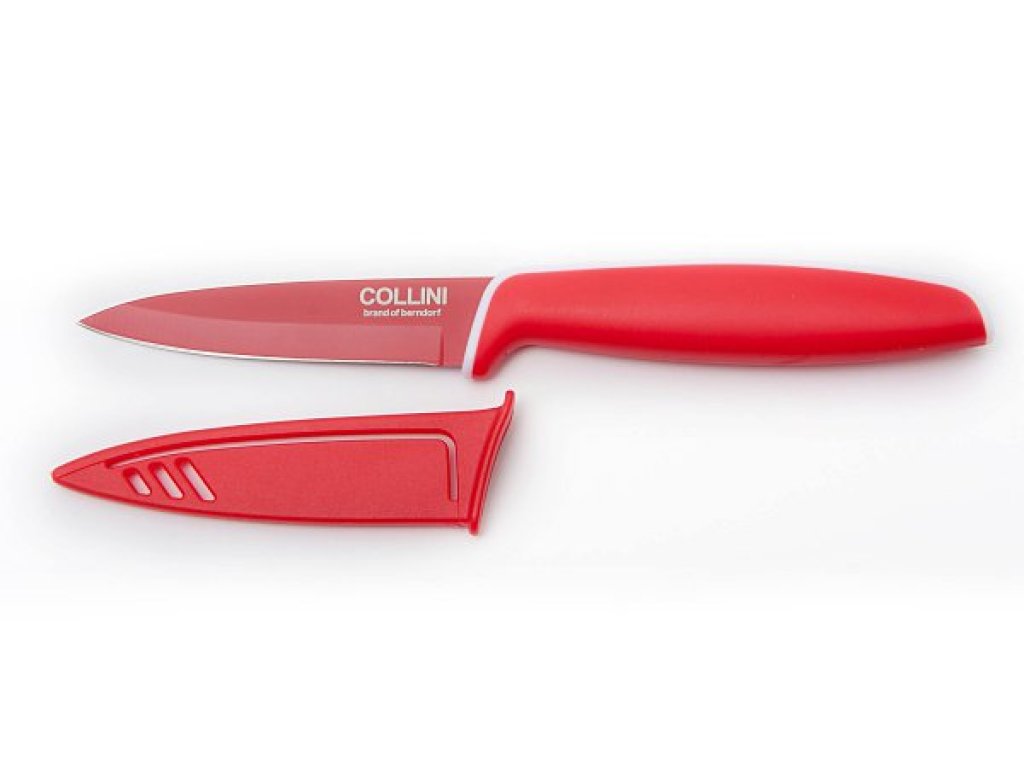 nůž kuchyňský  na zeleninu Sandrik Berndorf  ocel čepel 10 cm teflonový Collini červený