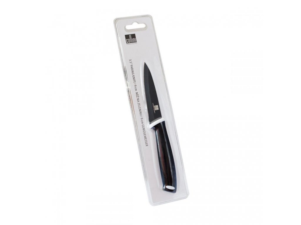 nůž kuchyňský na zeleninu Sandrik Berndorf  ocel čepel 9 cm teflonový Collini černý