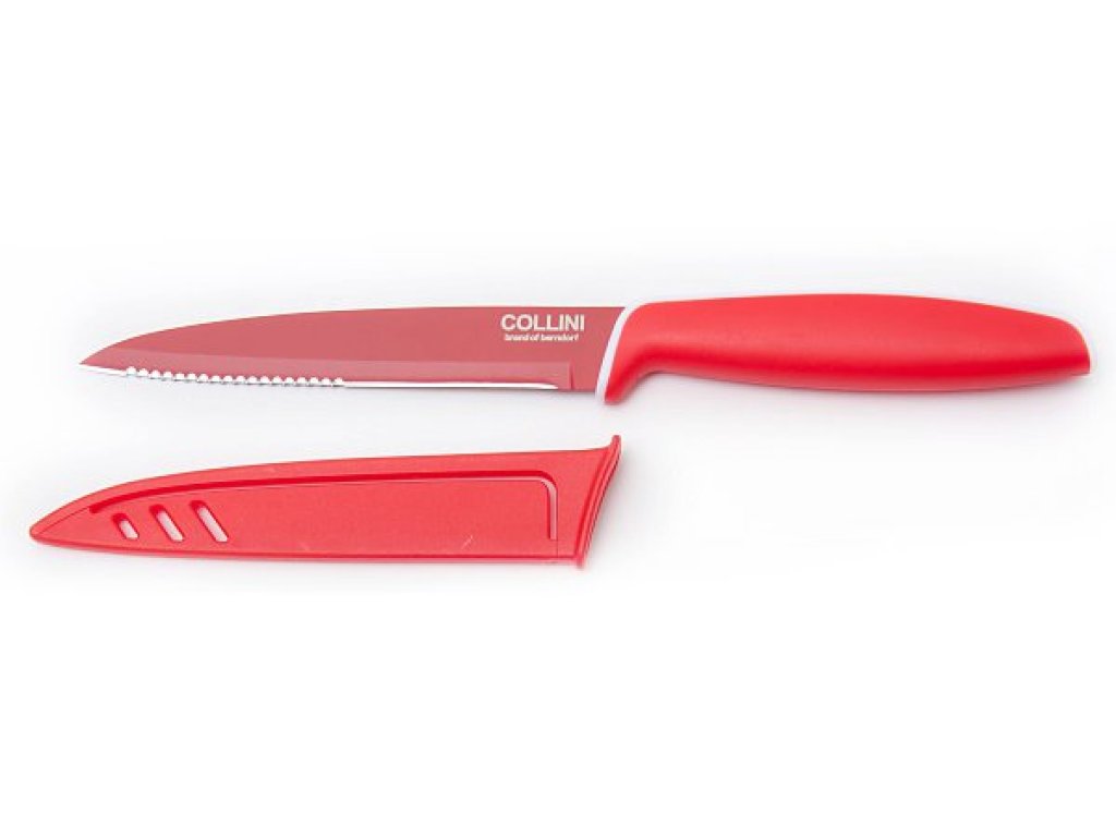 nůž kuchyňský  univerzal Sandrik Berndorf  ocel čepel 13 cm teflonový Collini červený