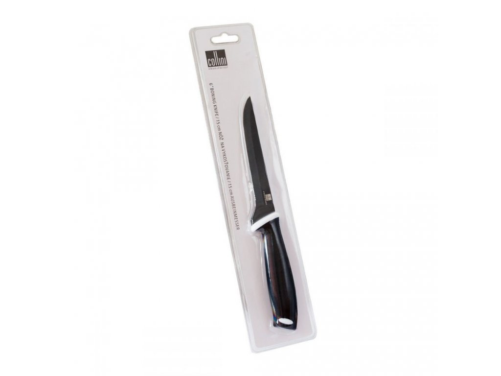 nůž kuchyňský vykosťovací Sandrik Berndorf  ocel čepel 15 cm teflonový Collini černý