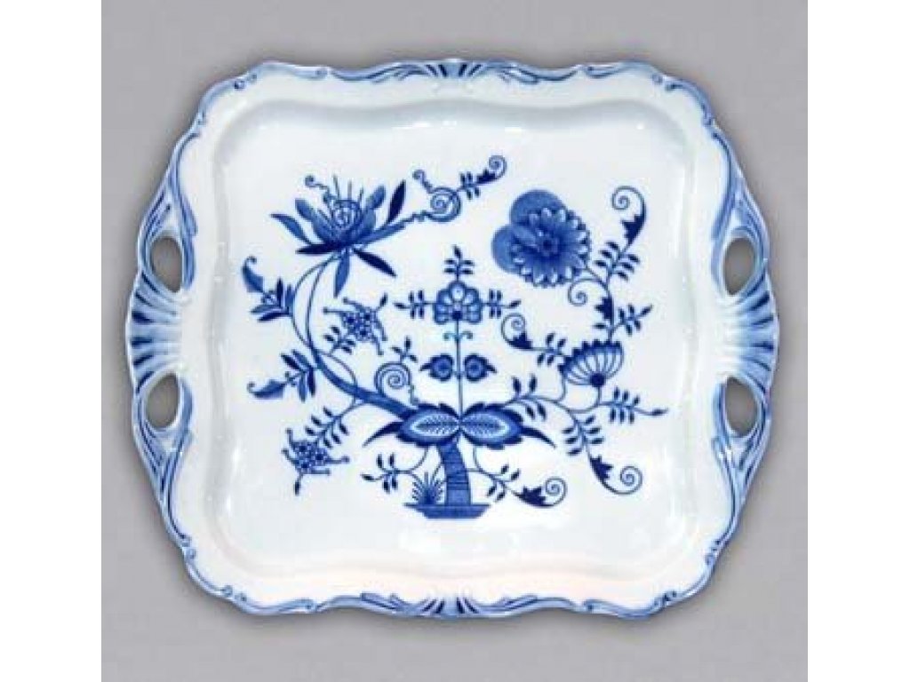 Zwiebelmuster Aida square tray 34x29cm on a leg Original Blue Onion Pattern Bohemia from Dubi