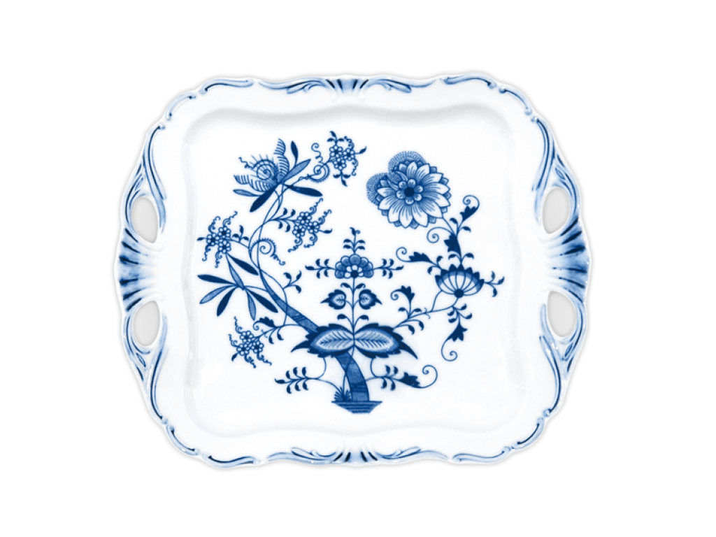 Zwiebelmuster Aida rectangular tray 45x25cm on a leg Original Blue Onion Pattern Bohemia from Dubi 