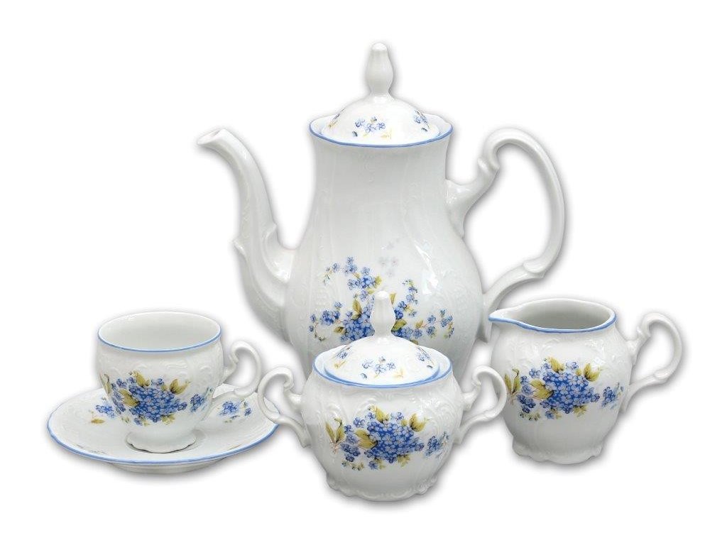 Nezábudky čajová súprava Bernadotte porcelán Thun 6 osôb 15 dielov český porcelán