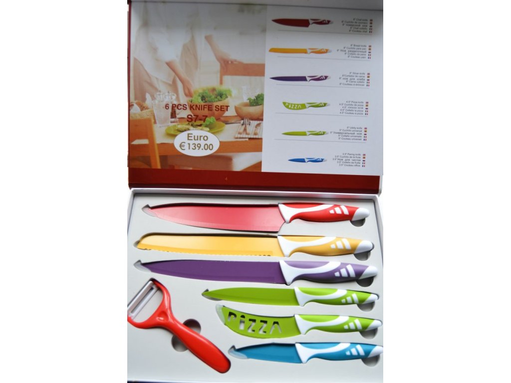 set of 7 coloured knives in gift box