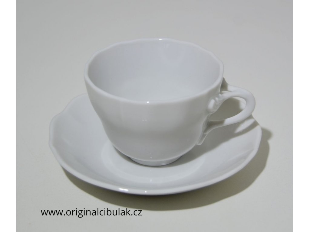 cup and saucer 0,08 l white czech porcelain Dubí A + A two pieces 2nd quality