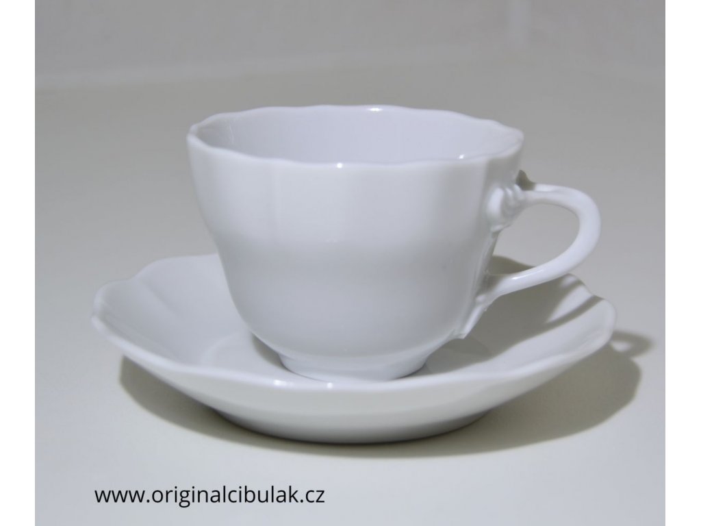 šálek a podšálek  0,08 l bílý český porcelán Dubí  A + A dva díly 2.jakost