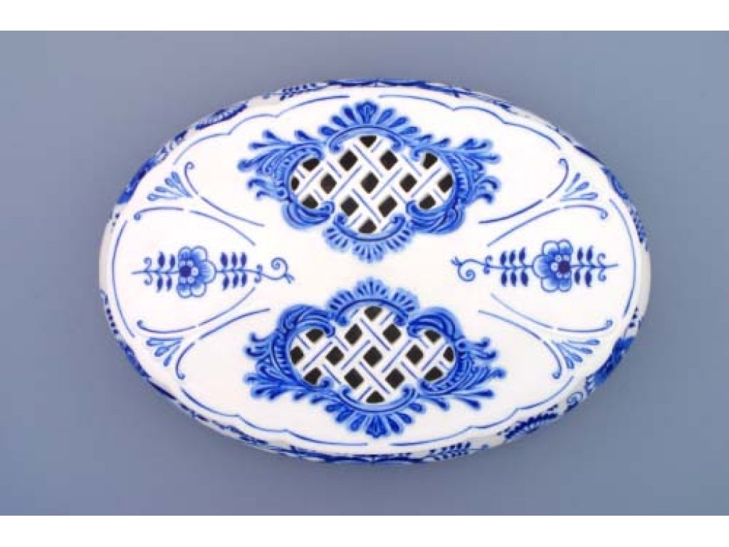 Spodní díl bonboniéry oválné na 1 kg s víkem 29 cm originální cibulákový porcelán Dubí, cibulový vzor,