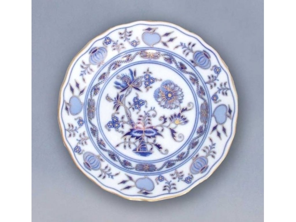 Talíř dezertní praporový 19 cm - originální cibulák zlacený, cibulový porcelán Dubí
