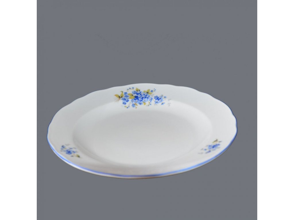 plate shallow forget-me-nots 24 cm Czech porcelain Dubí blue line