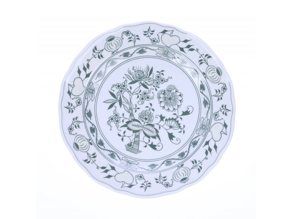 Shallow plate 24cm Green onion Bohemia porcelain Dubí