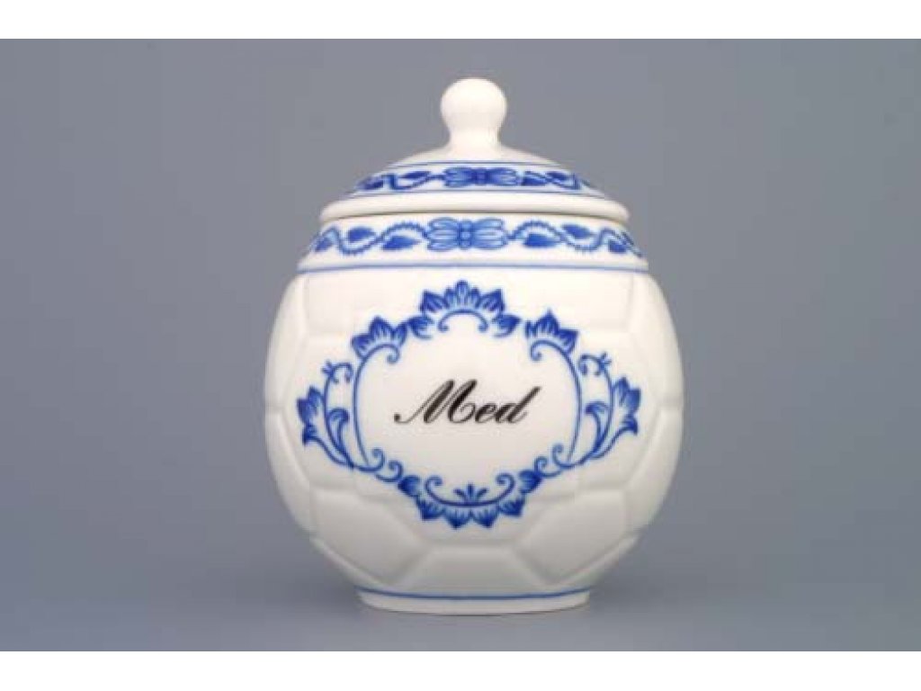Tělo hrnku na med - bez víčka - s nápisem Med cibulák 0,40 l originální cibulákový porcelán Dubí, cibulový vzor