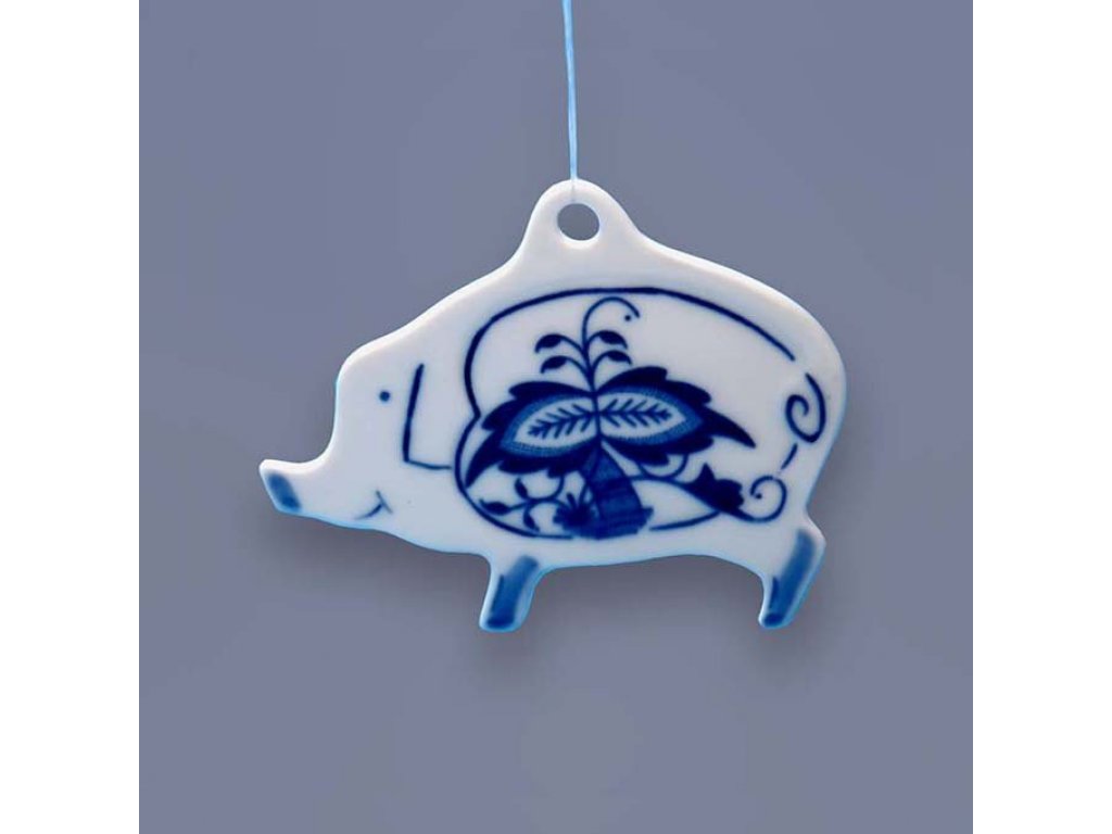 Cibulák Vánoční ozdoba Prasátko 7,7 x 6,4 cm  14g Originál Český porcelán Dubí 