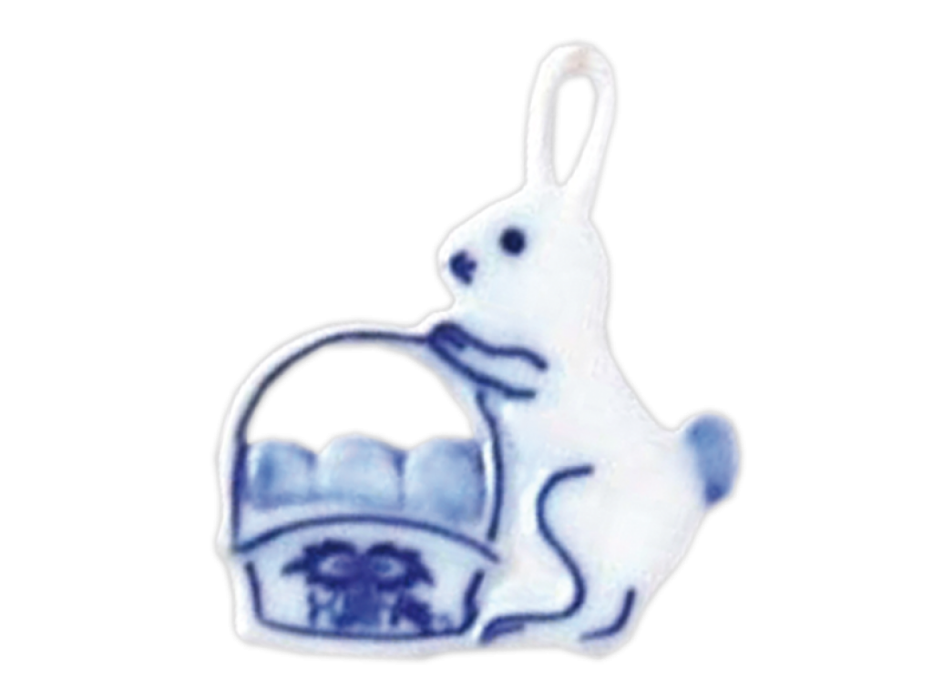 Cibulák Velikonoční ozdoba zajíček s košíkem závěs 5,6 x 4,9 cm Originál Český porcelán Dubí 