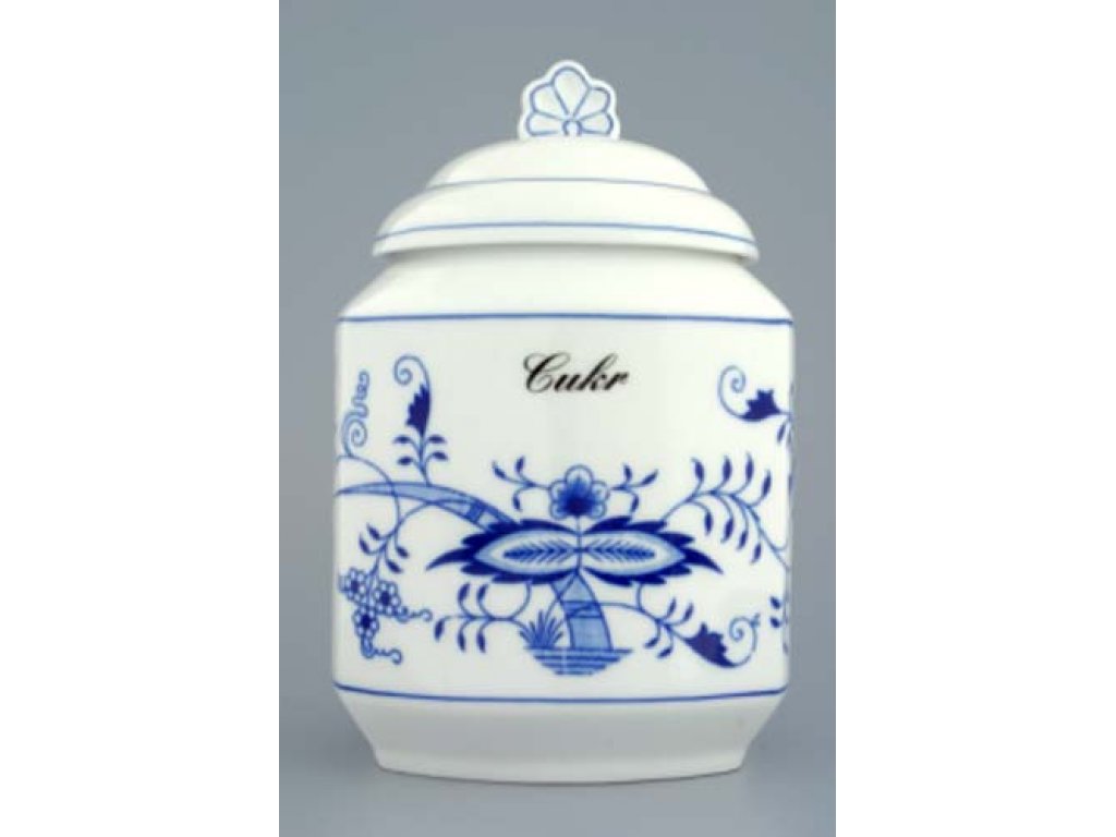 Víko k dóze na poživatiny 1,1 l originální cibulákový porcelán Dubí, cibulový vzor,