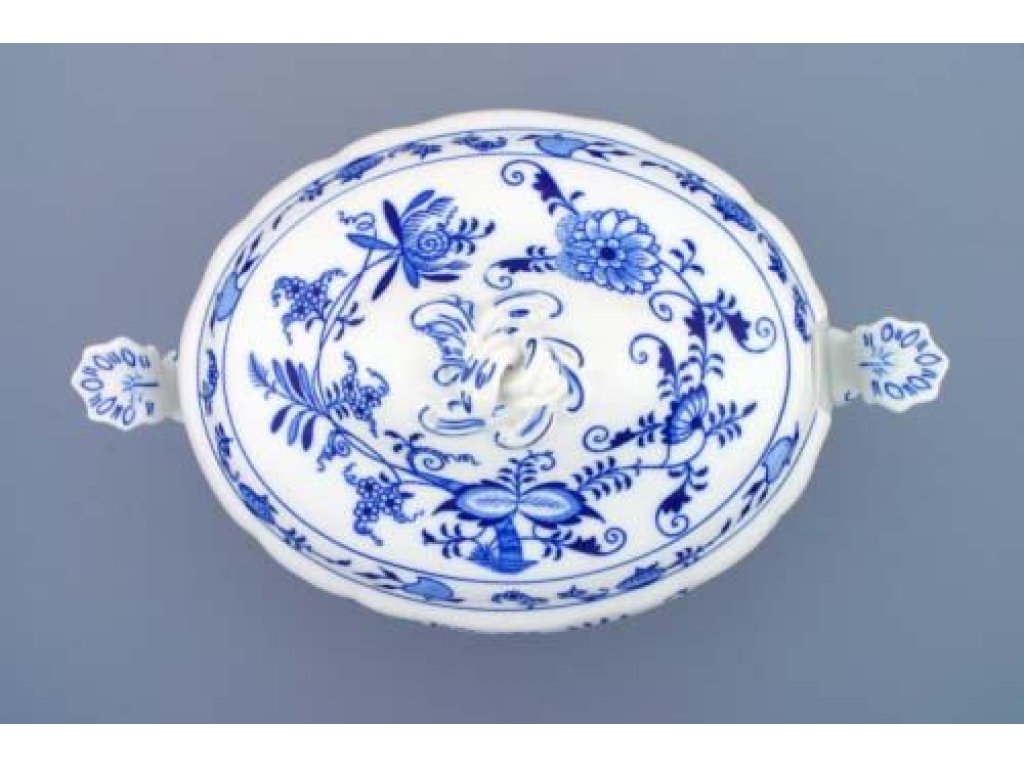 Víko k míse polévkové oválné 3 l, originální cibulákový porcelán Dubí, cibulový vzor