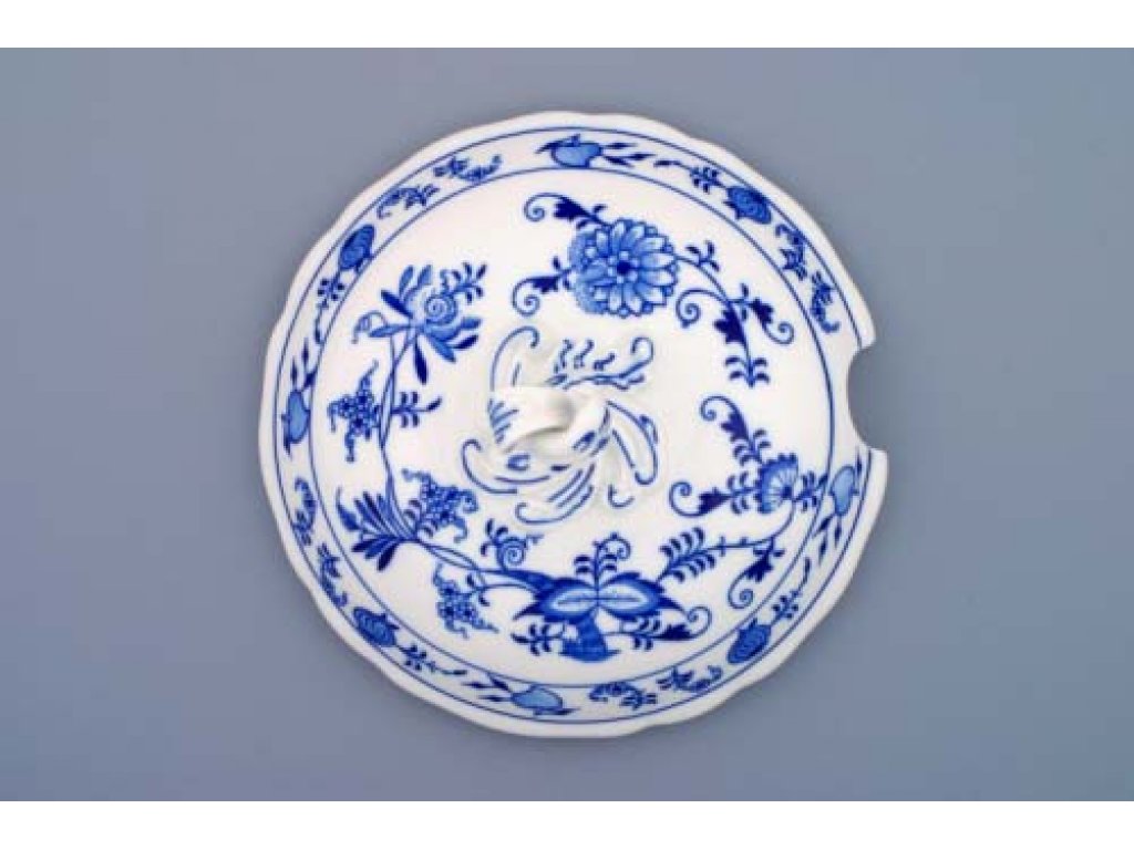 Víko s výřezem k míse zeleninová kulaté 2 l, originální cibulákový porcelán Dubí, cibulový vzor