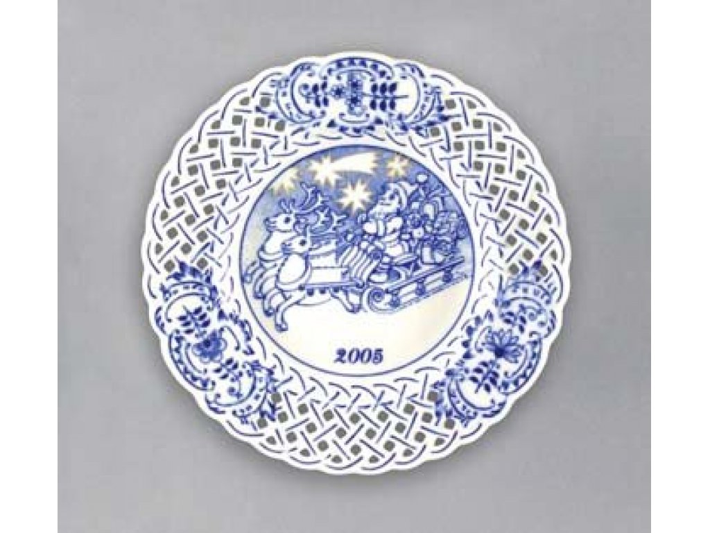 Zwiebelmuster Hängeteller durchbrochen Jubiläum 2005 18cm Original Bohemia Porzellan Dubi Karlsbader 
