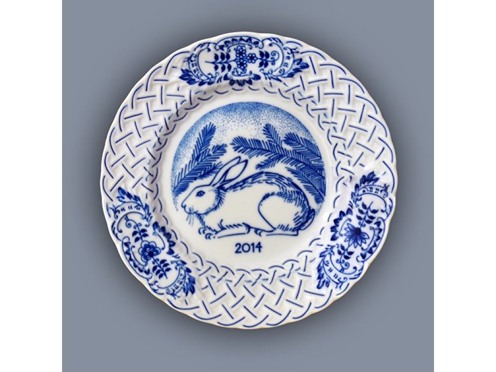 Zwiebelmuster Teller Jubiläum 2014 geprägt hängend 18cm Original Bohemia Porzellan Dubi Karlsbader
