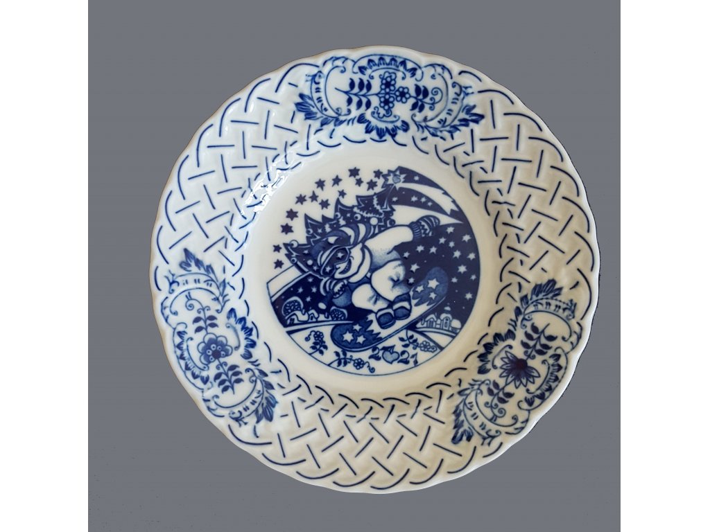Zwiebelmuster Teller Jubiläum 2021 geprägt hängend 18cm Original Bohemia Porzellan Dubi Karlsbader 