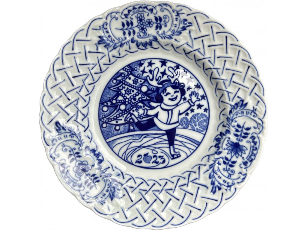Zwiebelmuster Teller Jubiläum 2023 geprägt hängend 18cm Original Bohemia Porzellan Dubi Karlsbader 