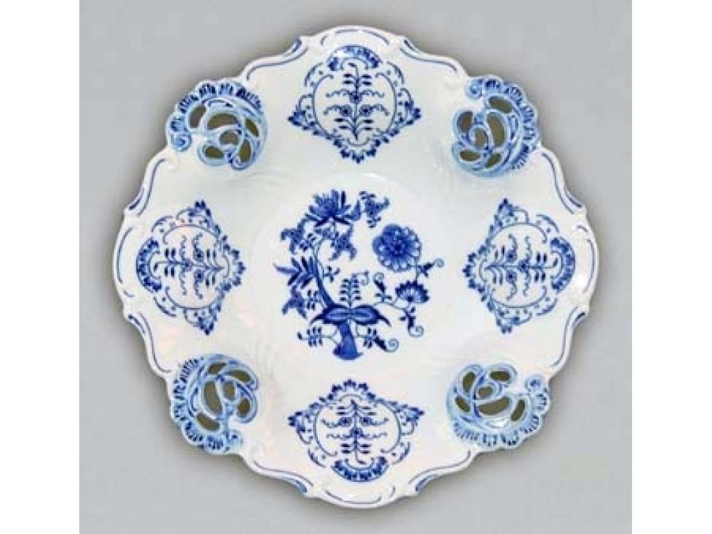 GRÜN  Zwiebelmuster Aida Schale, perforiert, 32cm Original Bohemia Porzellan Dubi Karlsbader